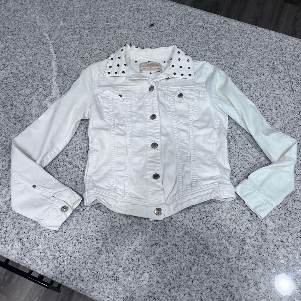 Zara White Jacket with Studded Collar